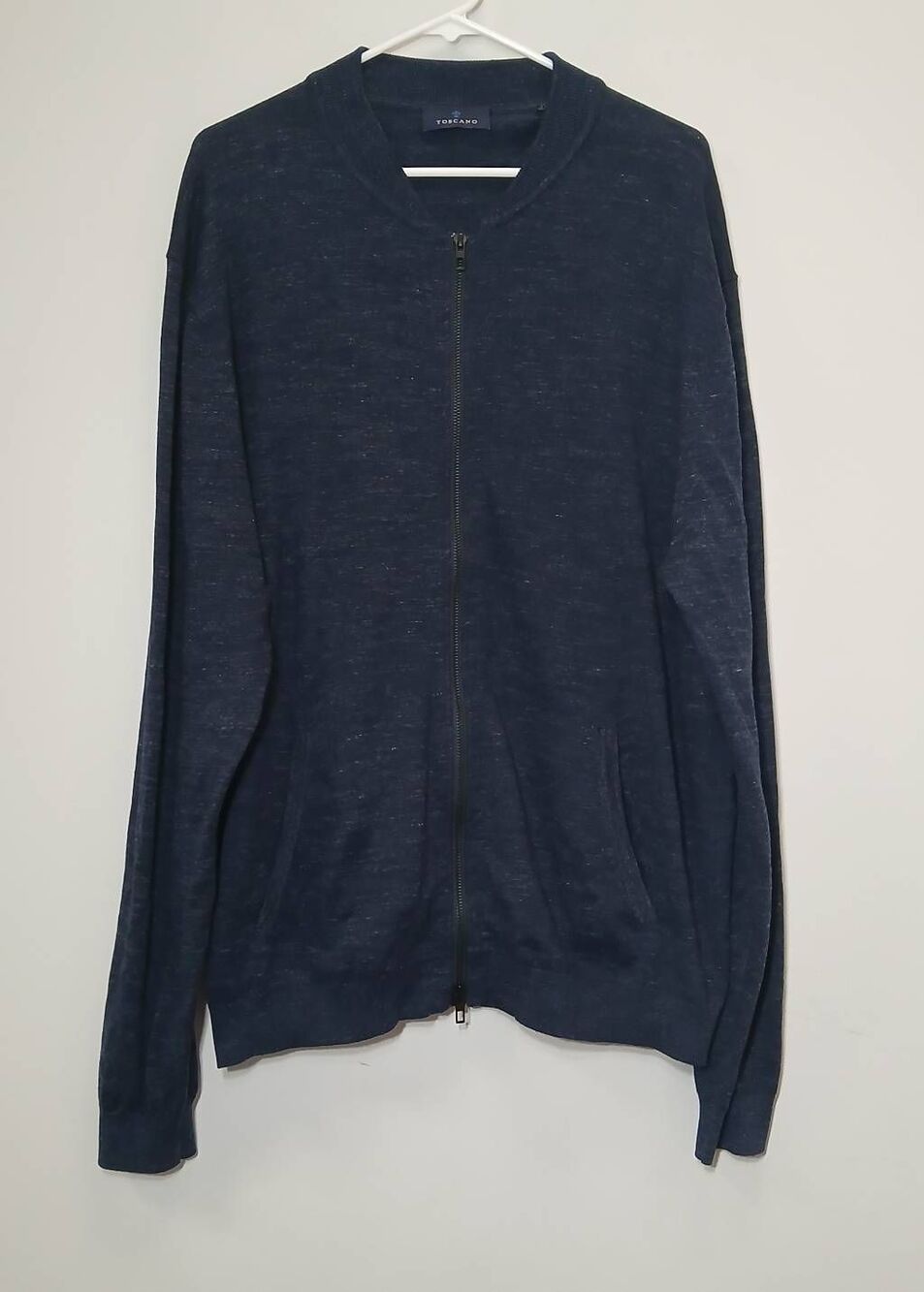Toscano mens xxl full zip sweater cotton blue longsleeve all seasons wear 2xl